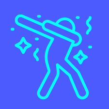 Icon of generic person dancing with lines around it to indicate movement