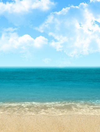 Virtual background of the beach on a sunny day with clouds